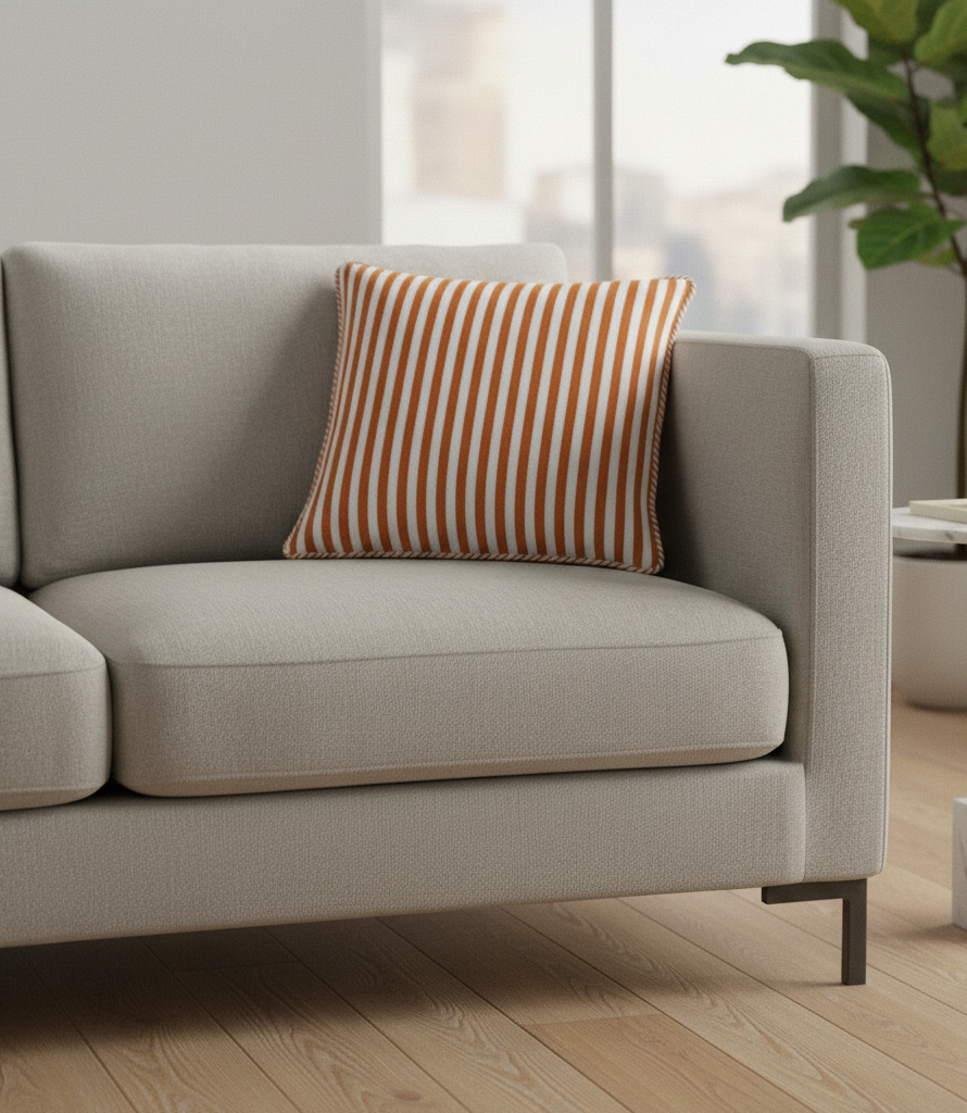 Striped Cotton Cushion Cover, Orange and White, 40x40cm
