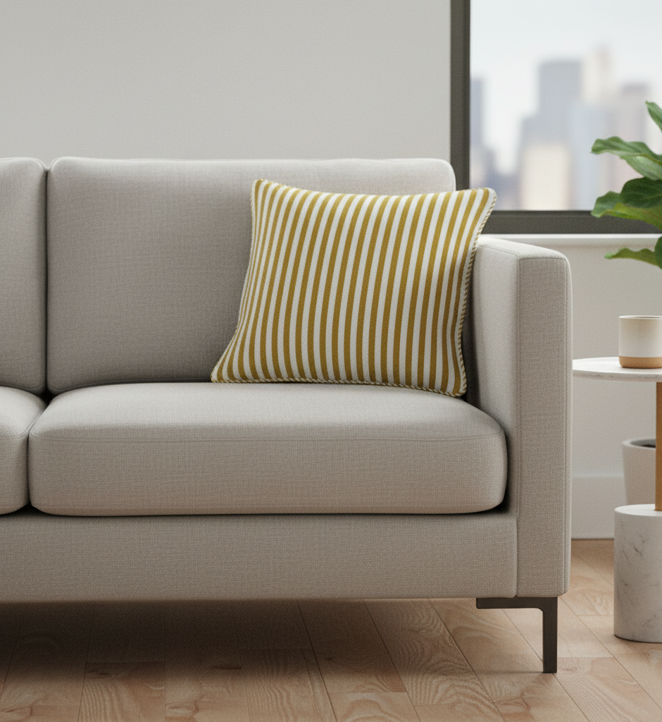 Striped Cotton Cushion Cover, Mustard Yellow and White, 40x40cm