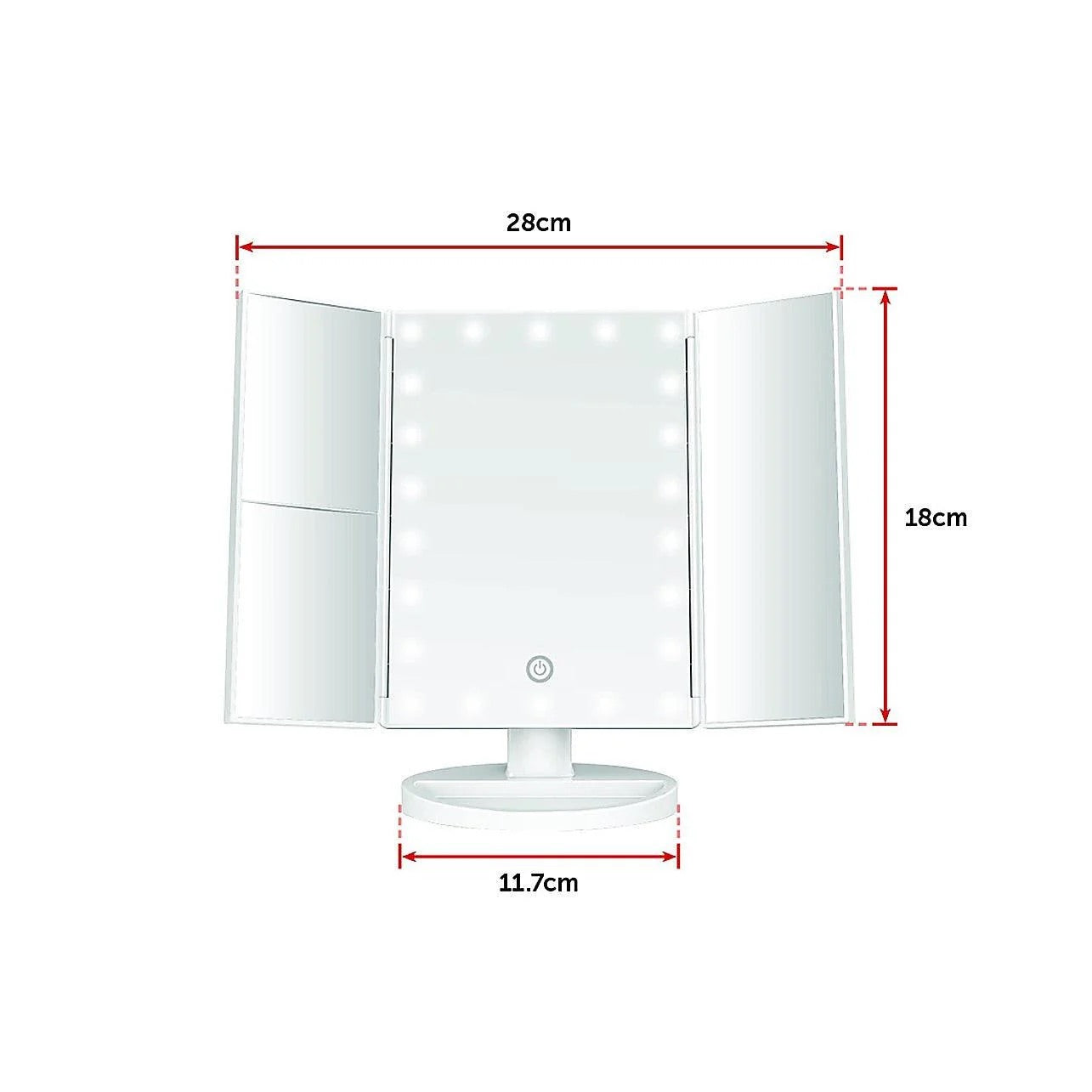 Tri-Fold LED Makeup Mirror – Touch-Control with Magnification
