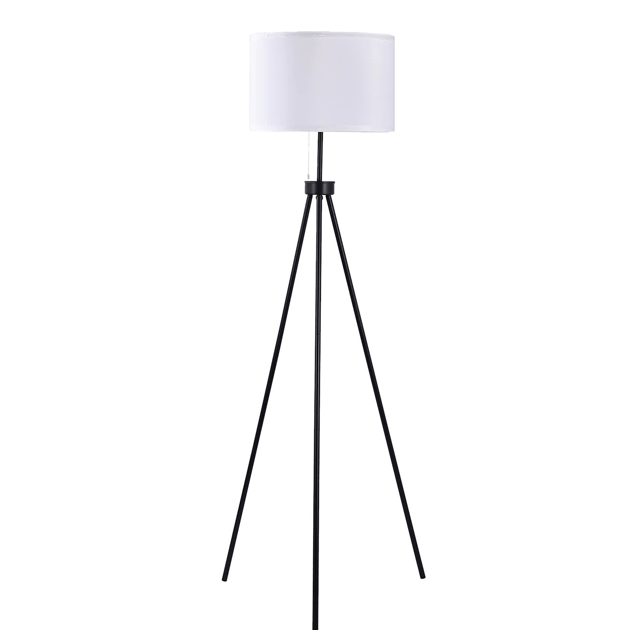 Mid-Century Tripod Floor Lamp – Black Metal Frame with Ivory Shade