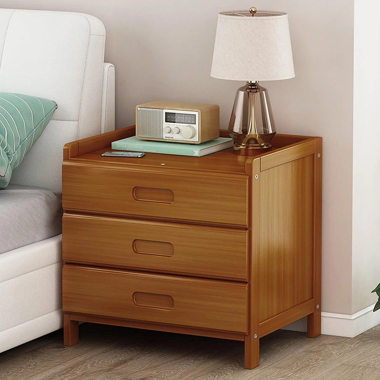 Bamboo Bedside Table – 3-Drawer Nightstand with Storage