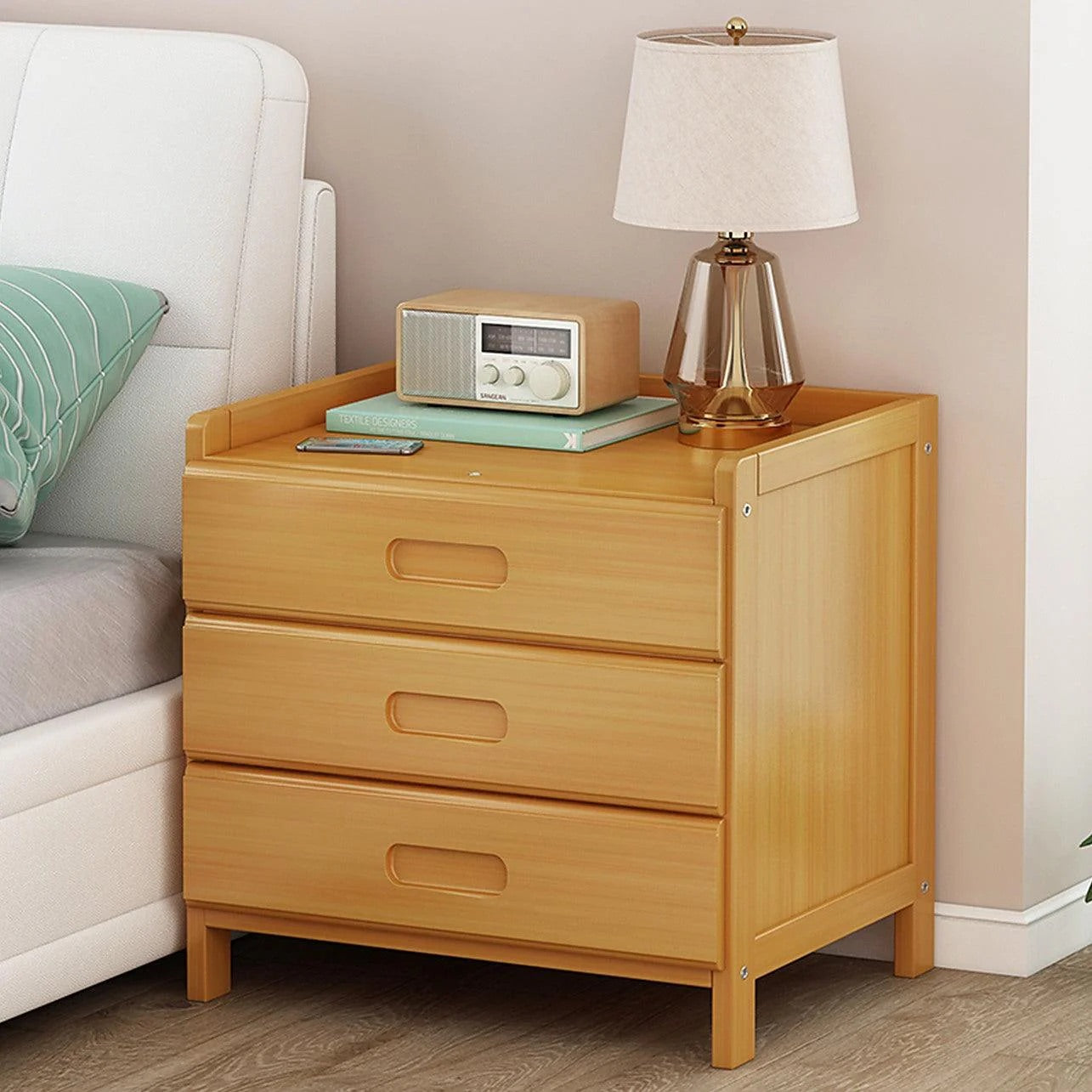 Bamboo Bedside Table – 3-Drawer Nightstand with Storage