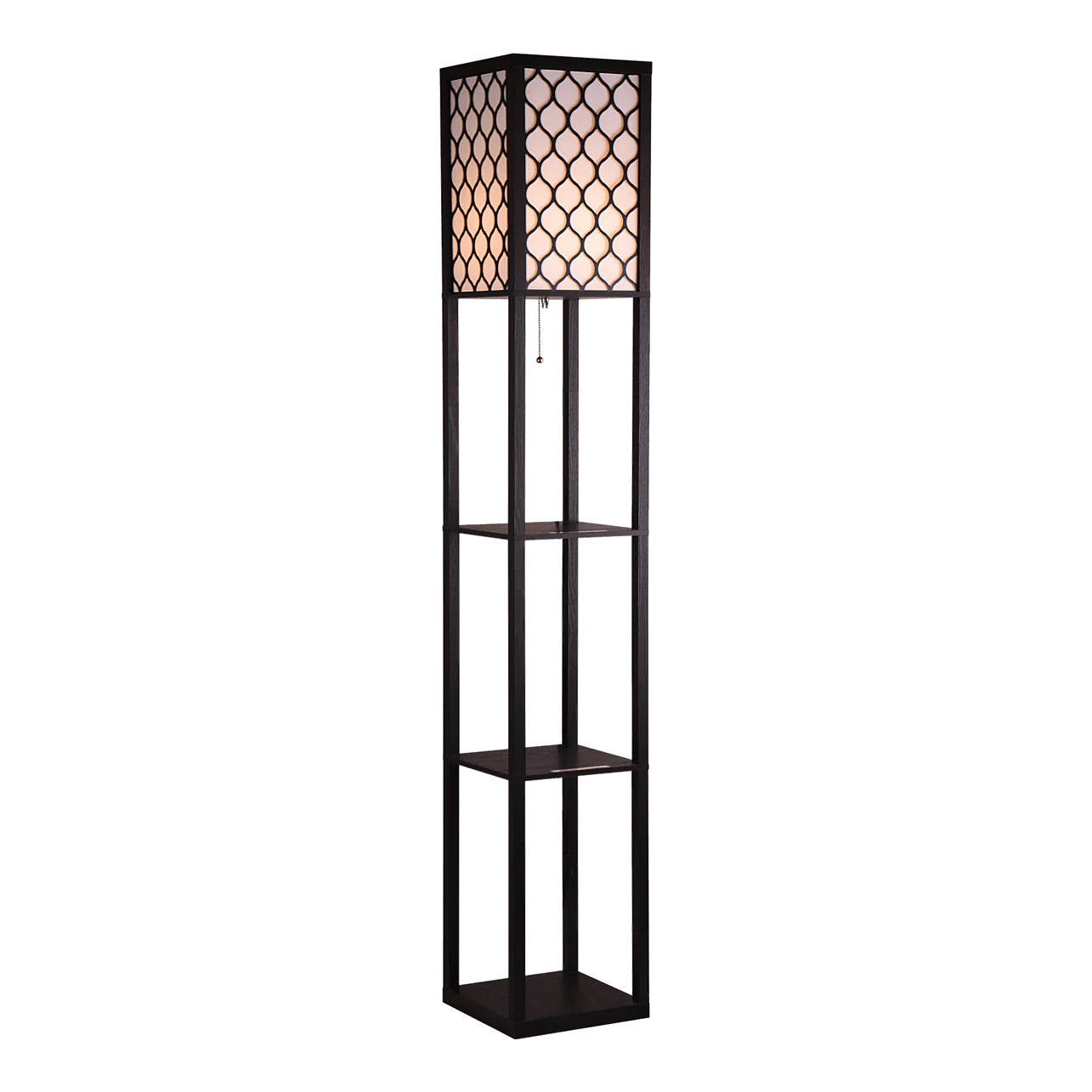 Shelf Floor Lamp with Shade – 1.6m Wooden Frame & 3-Tier Storage