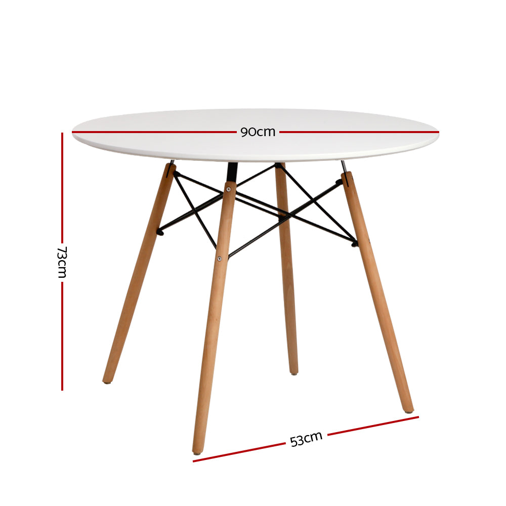 Eden Nest Round White Dining Table 4 Seater 90cm Modern