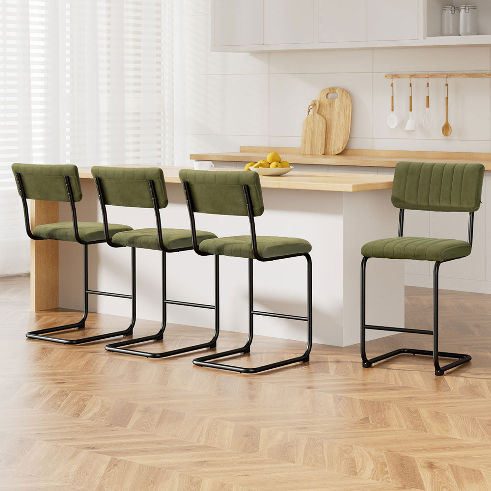 Eden Nest Orman Velvet Bar Stool Set of 4 Green 65 cm Seat Height