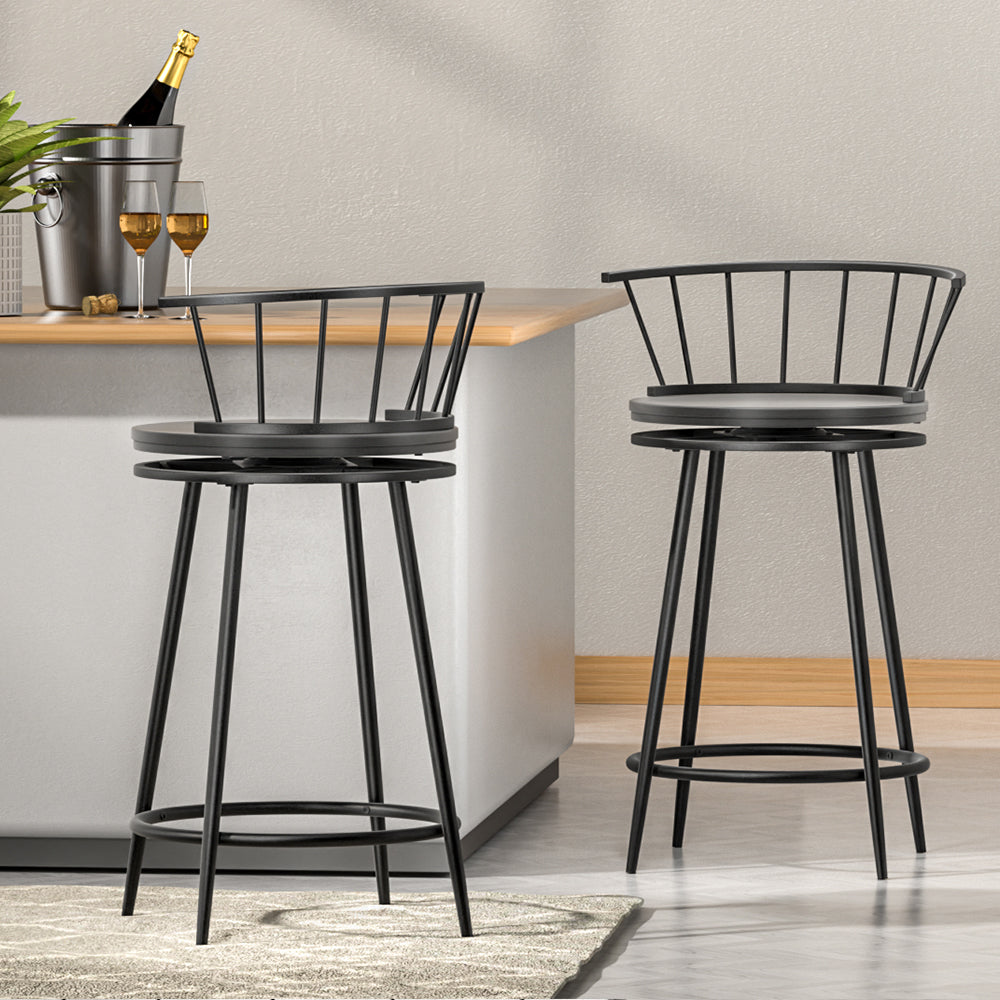 Eden Nest Vanny Bar Stool Set of 2 – Black, 360° Swivel Design