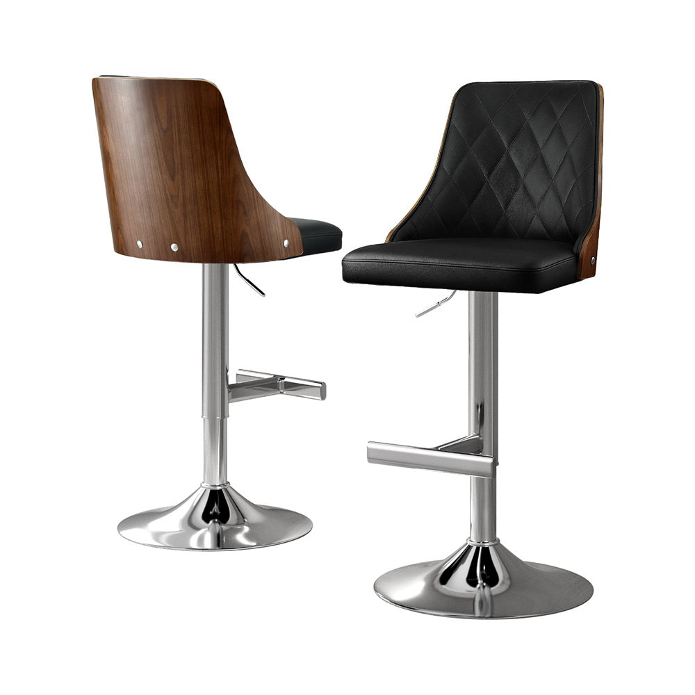 Eden Nest Adjustable Bar Stools Set of 2 Black Leather and Bentwood