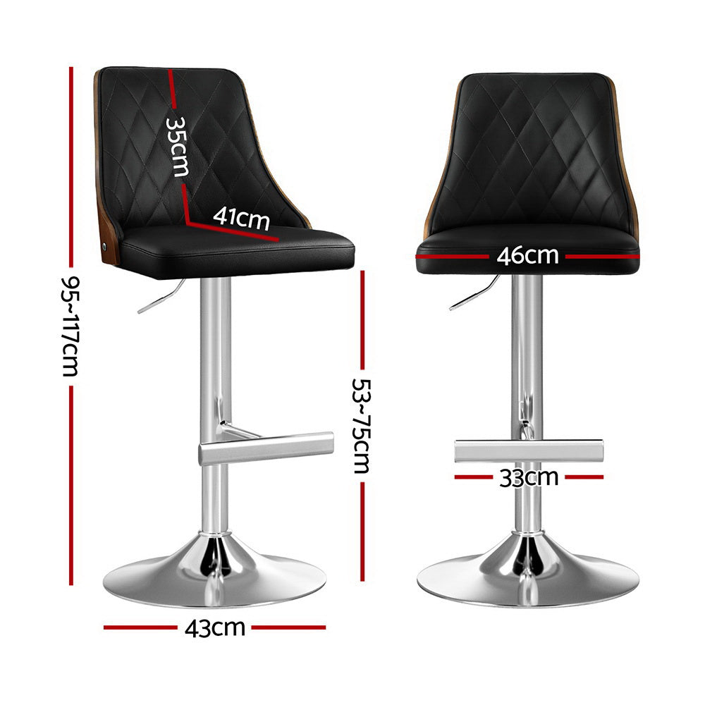 Eden Nest Adjustable Bar Stools Set of 2 Black Leather and Bentwood