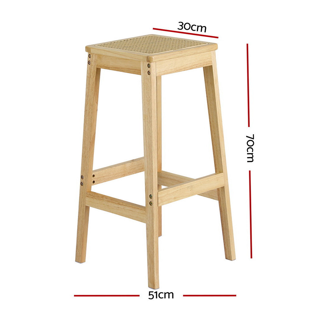 Eden Nest Rubber Wood and Rattan Bar Stool Set of 2 70 cm Seat Height