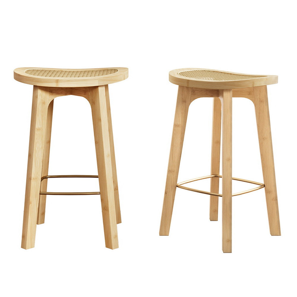 Eden Nest Bamboo and Rattan Bar Stool Set of 2 - Natural Finish, 67 cm Seat Height