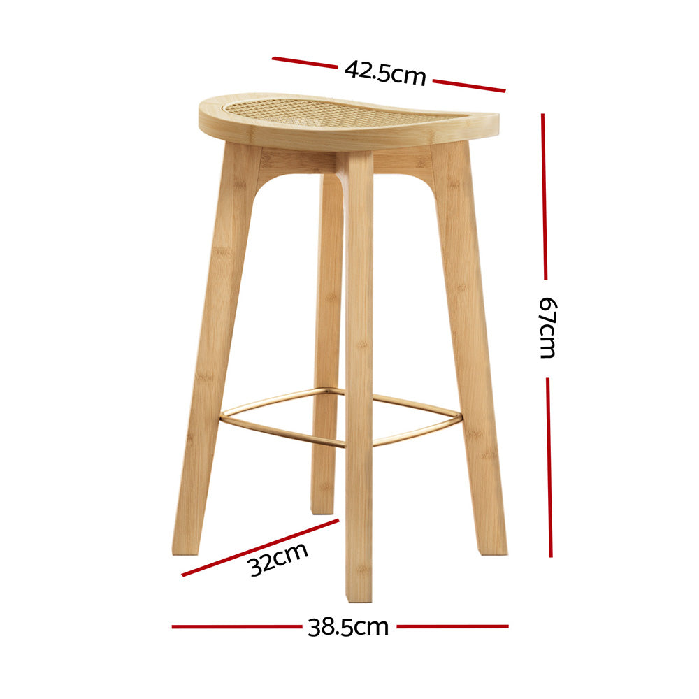 Eden Nest Bamboo and Rattan Bar Stool Set of 2 - Natural Finish, 67 cm Seat Height