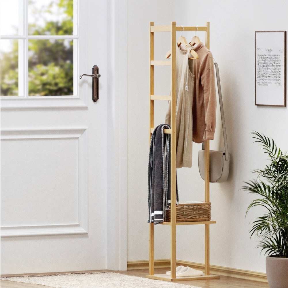 Eden Nest Bamboo Clothes Rack Airer With Rail And Shelf