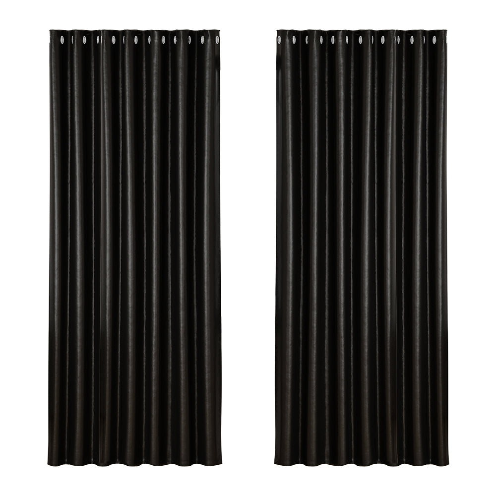 Eden Nest 2X Blockout Curtains Eyelet 240x230cm Black Shine
