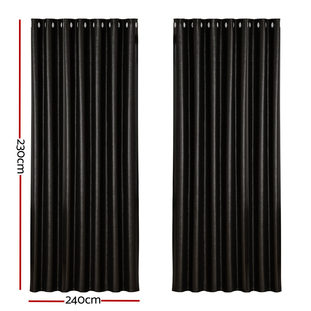 Eden Nest 2X Blockout Curtains Eyelet 240x230cm Black Shine