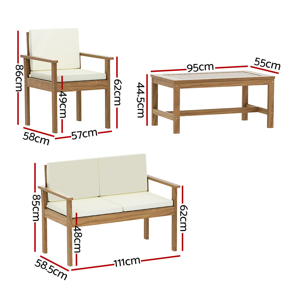 Eden Nest 4 Piece Outdoor Sofa Set Wooden Lounge Patio