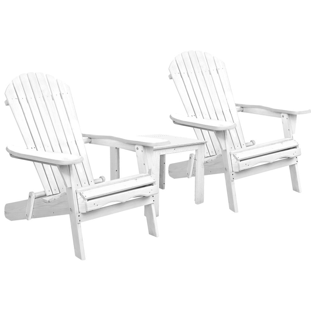 Eden Nest 3 Piece Adirondack Outdoor Table And Chairs White