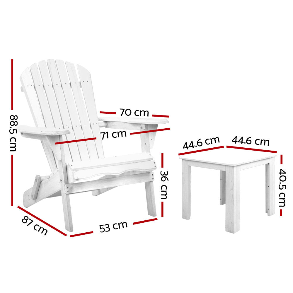 Eden Nest 3 Piece Adirondack Outdoor Table And Chairs White