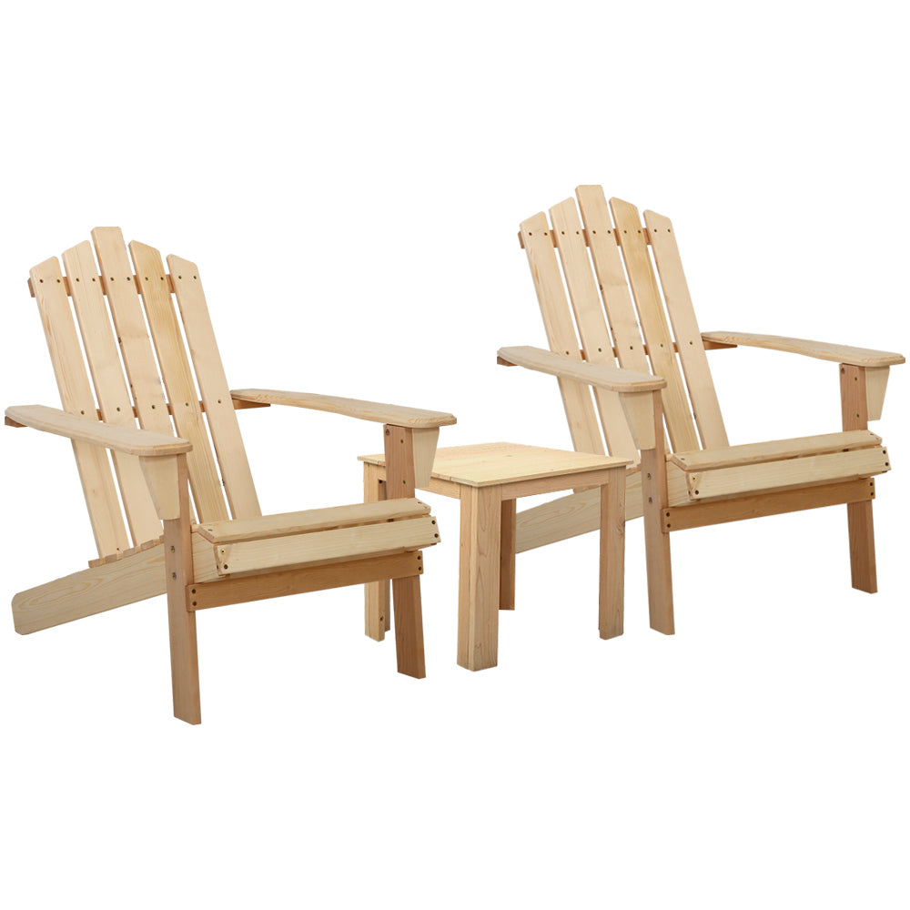 Eden Nest 3Pc Adirondack Outdoor Table and Chairs Natural