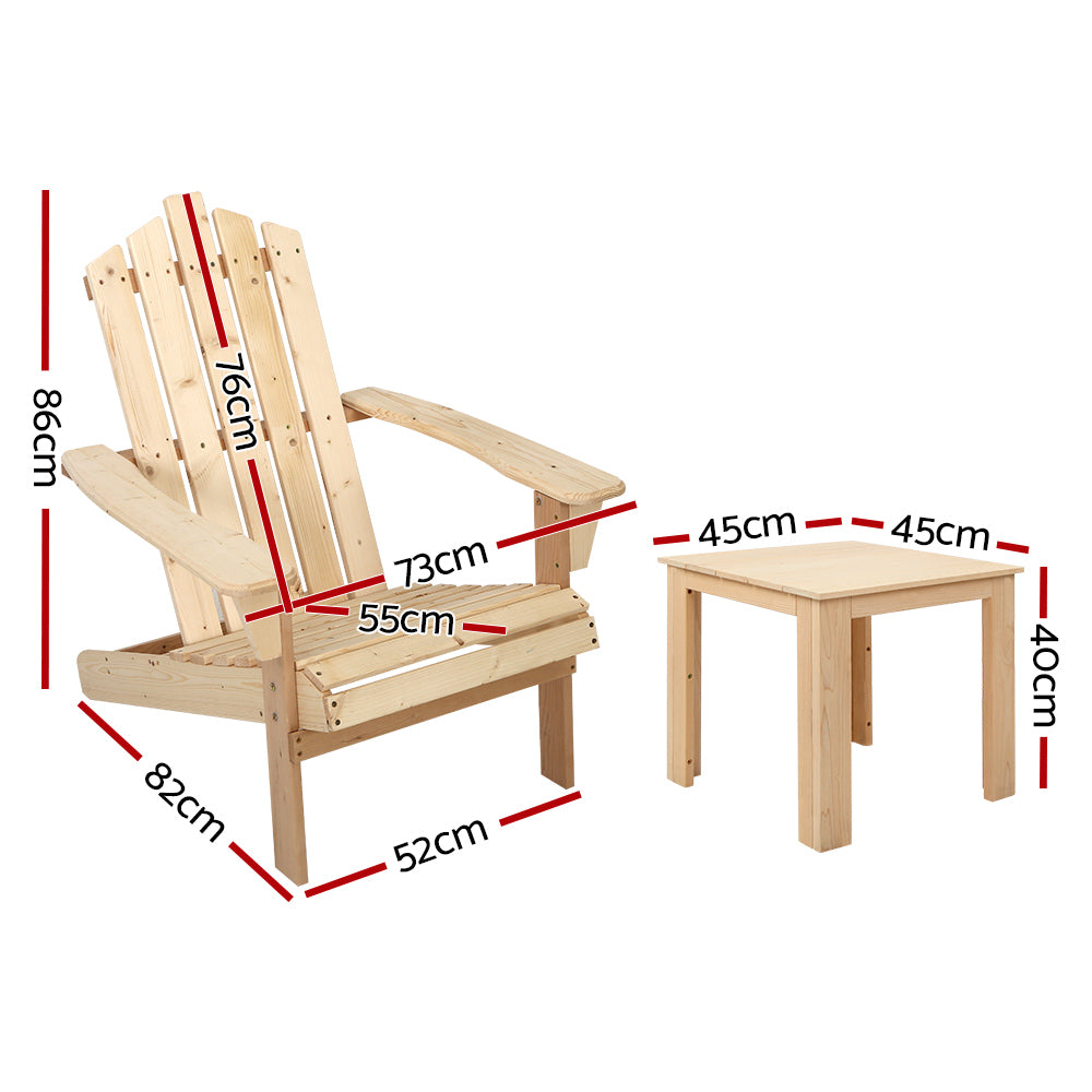 Eden Nest 3Pc Adirondack Outdoor Table and Chairs Natural
