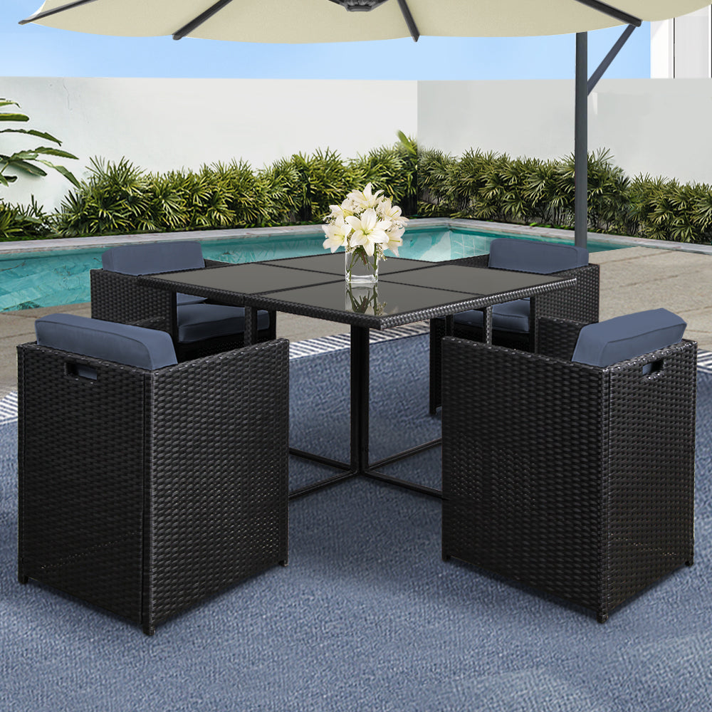 Eden Nest Outdoor Dining Set 5 Piece Wicker Table Chairs
