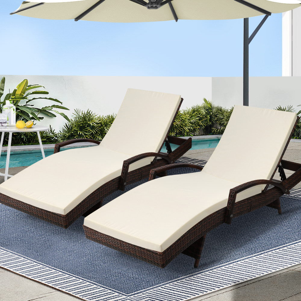 Eden Nest 2Pc Sun Lounge Wicker Lounger Outdoor Patio Chair