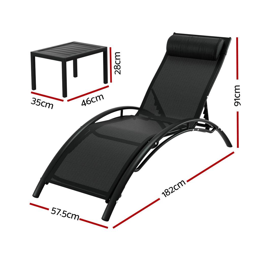Eden Nest 3PC Sun Lounge Outdoor Lounger Set Steel Frame