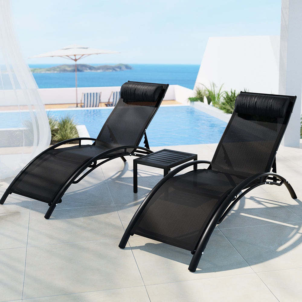 Eden Nest 3PC Sun Lounge Outdoor Lounger Set Steel Frame