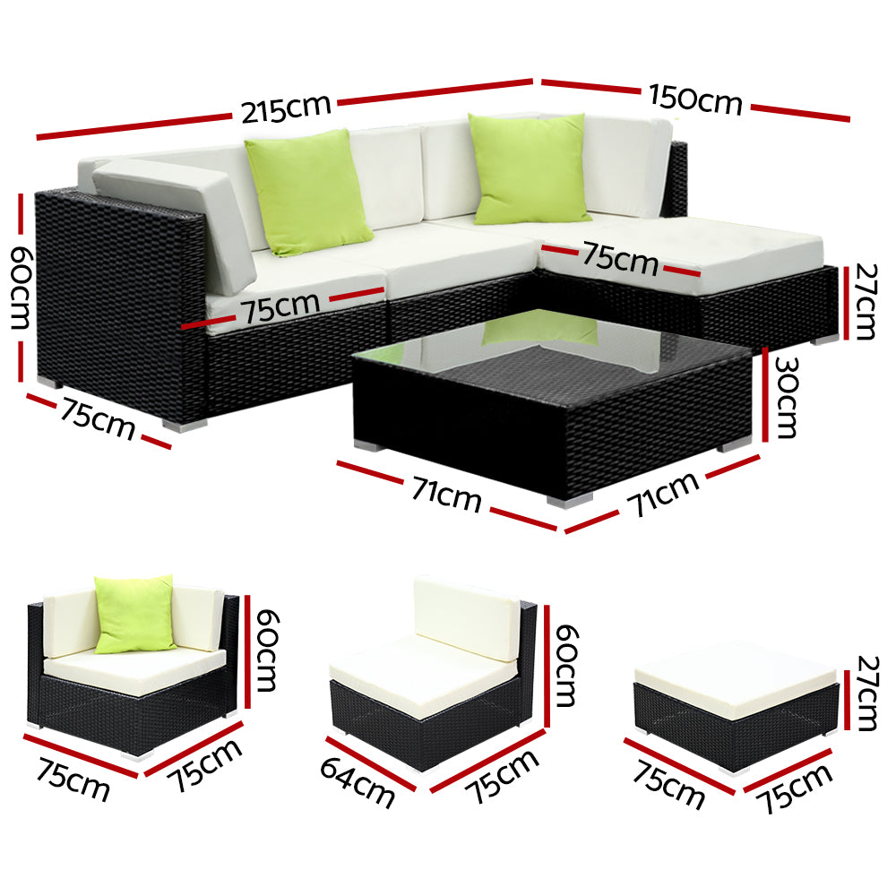Eden Nest Five Piece Outdoor Sofa Set Wicker Lounge Seating