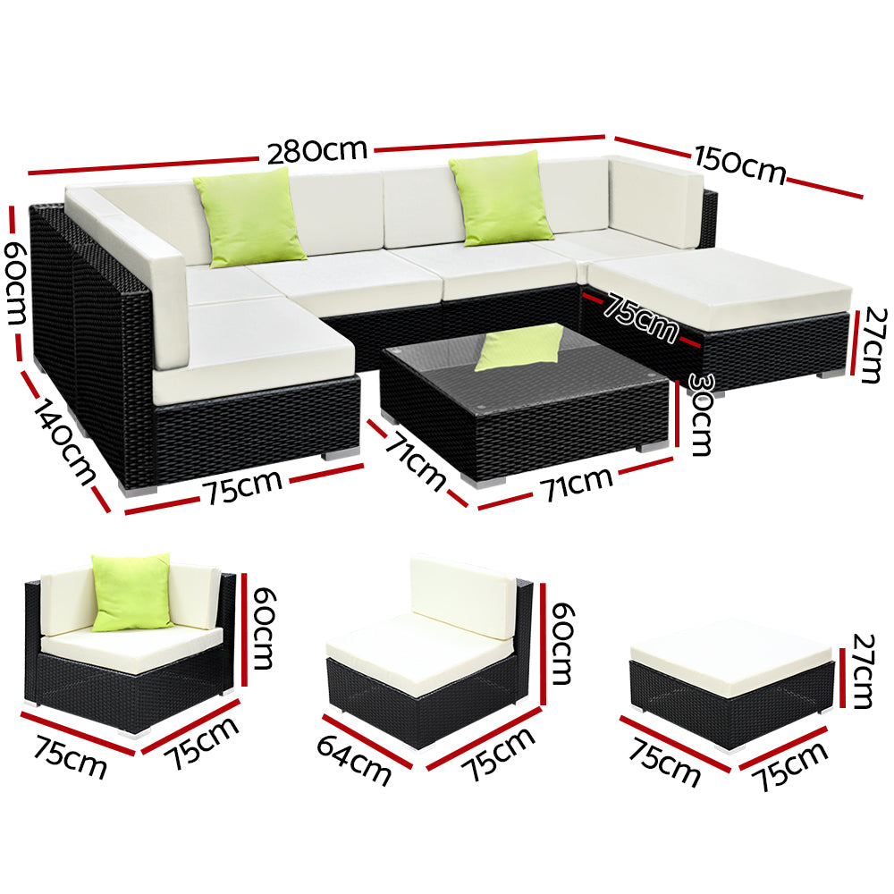 Eden Nest 7 Piece Outdoor Sofa Set Wicker Lounge Seating