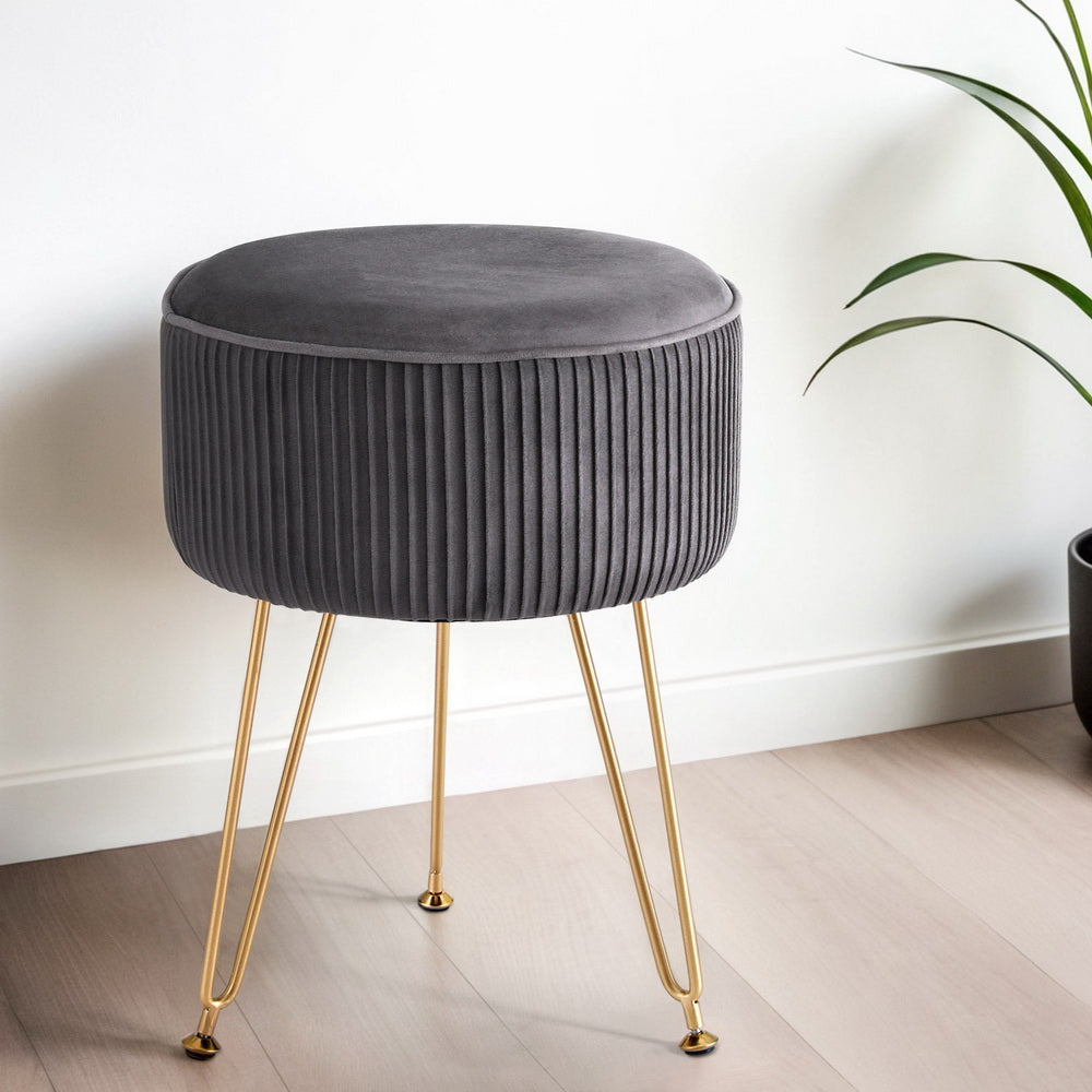 Eden Nest Velvet Round Ottoman Foot Stool Vertical Stripe