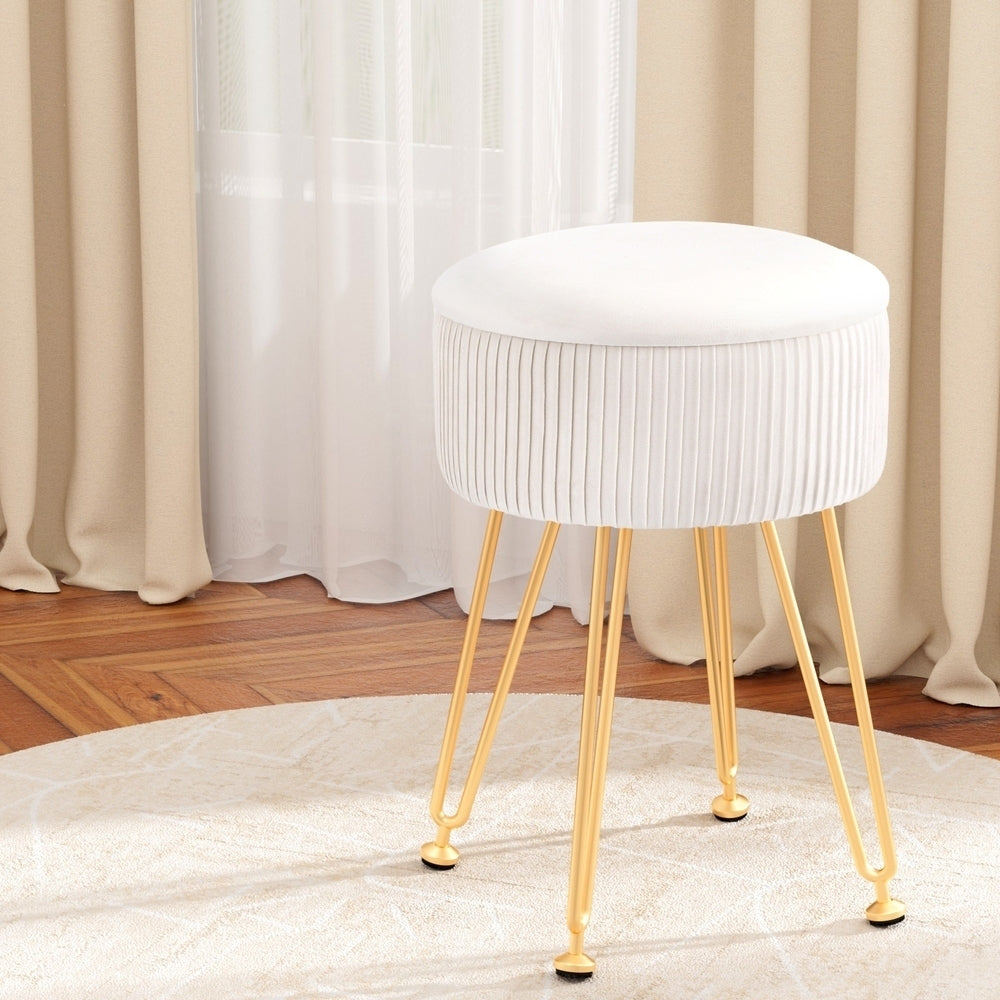 Eden Nest Velvet Round White Ottoman Storage Footstool Lid