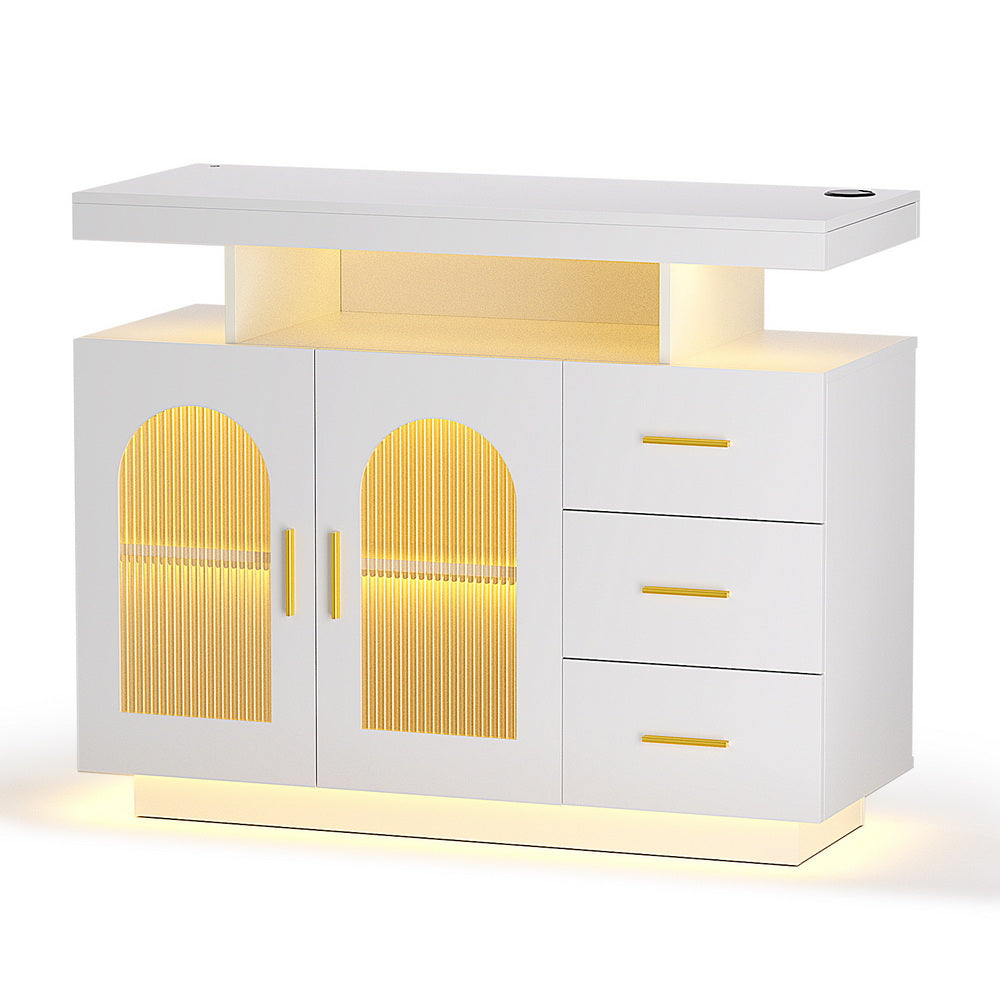 Eden Nest Sideboard Cabinet With LED Clear Doors White