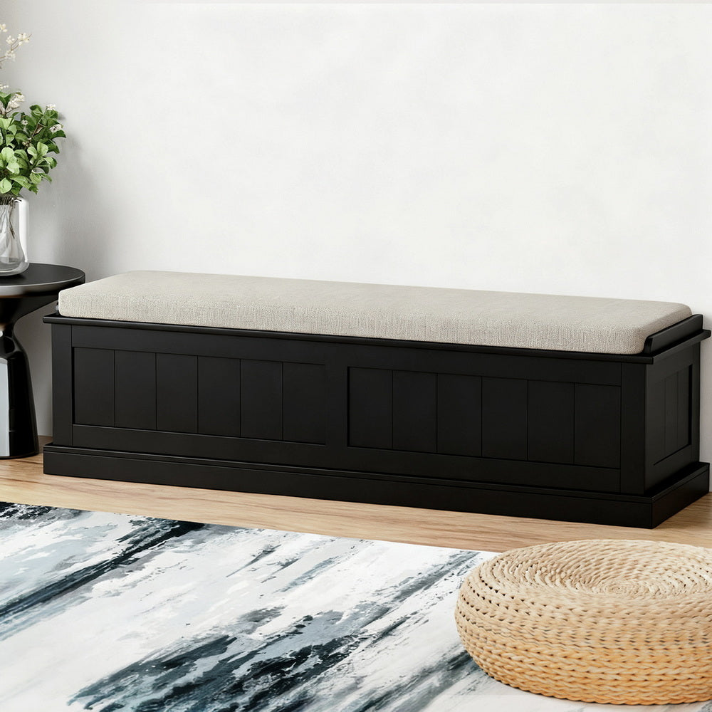 Eden Nest Storage Ottoman Blanket Box 140cm Fluted Black