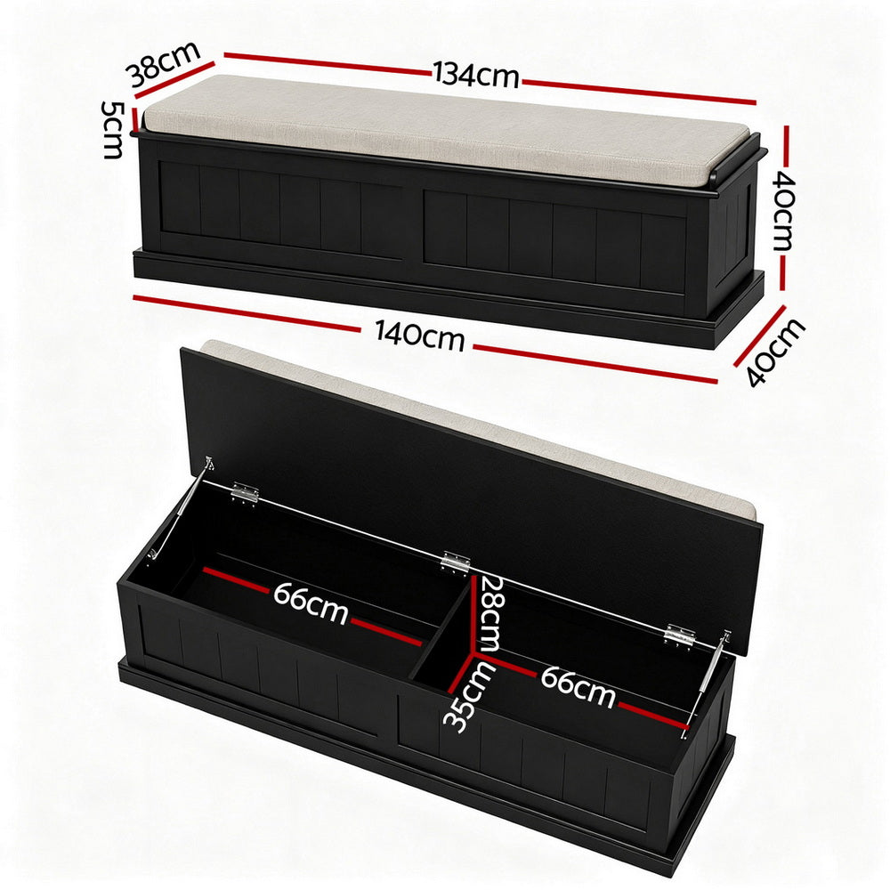 Eden Nest Storage Ottoman Blanket Box 140cm Fluted Black