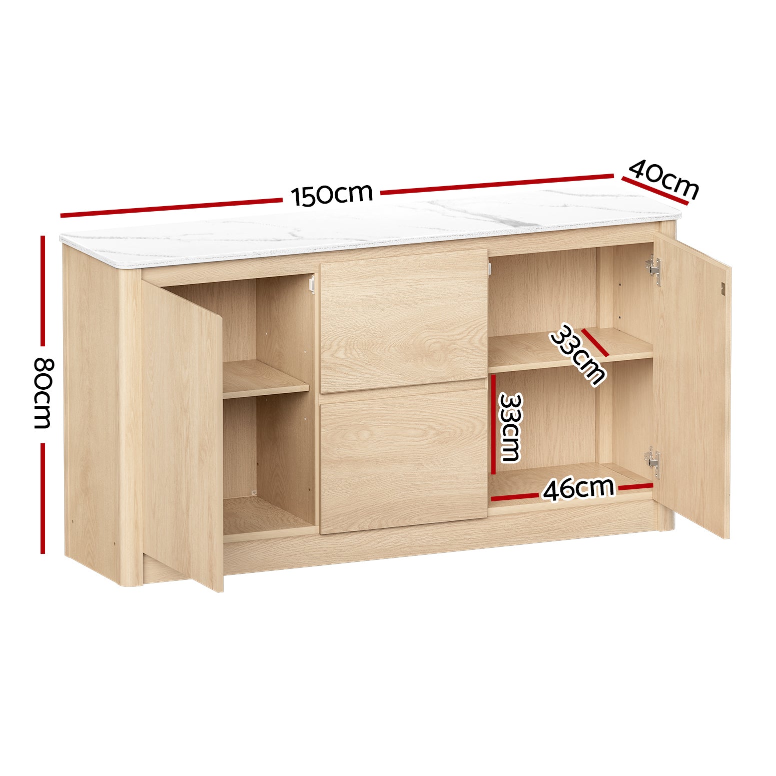 Eden Nest Buffet And Sideboard Marble Style Tabletop Pine