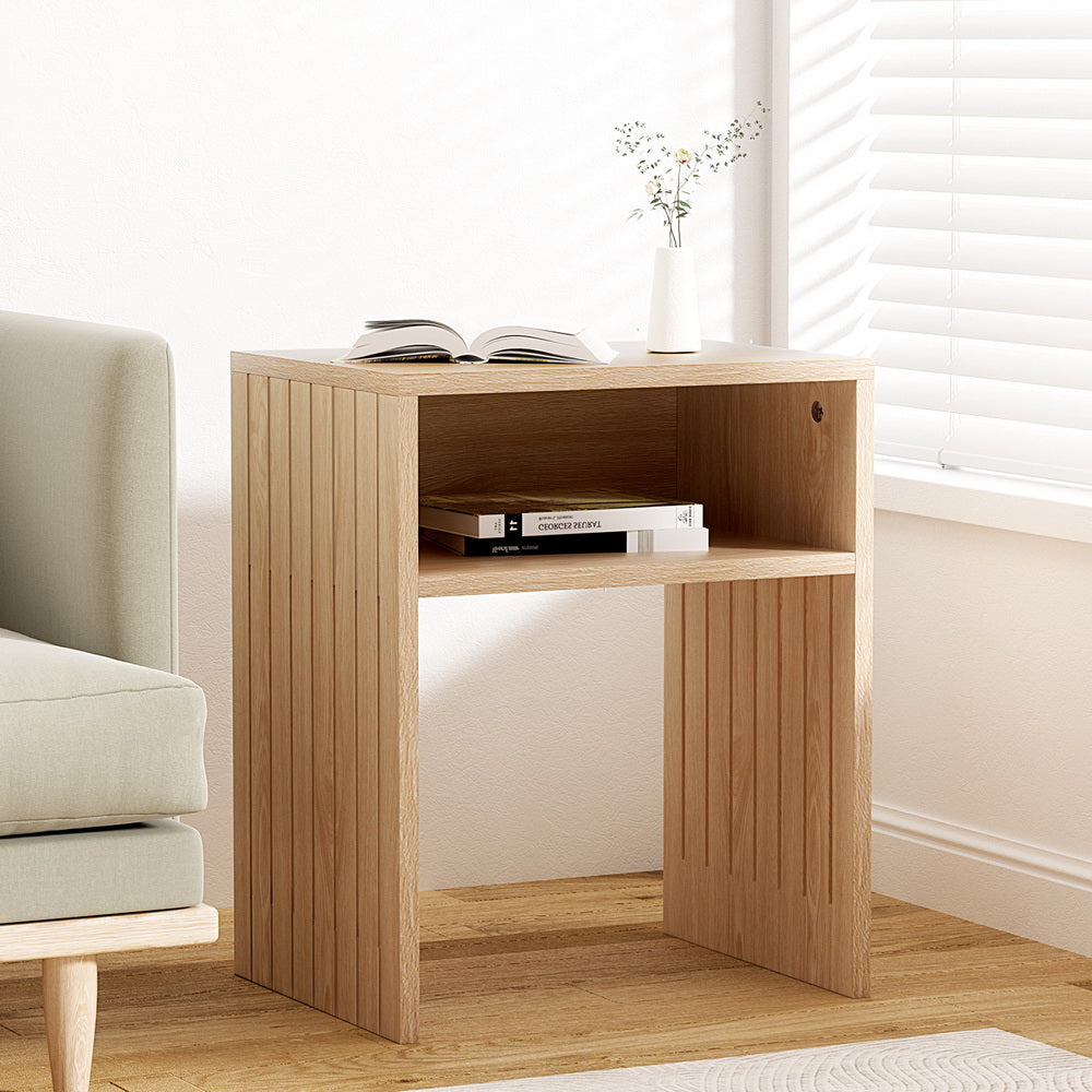Eden Nest Fluted Side Coffee Table With Open Storage Shelf