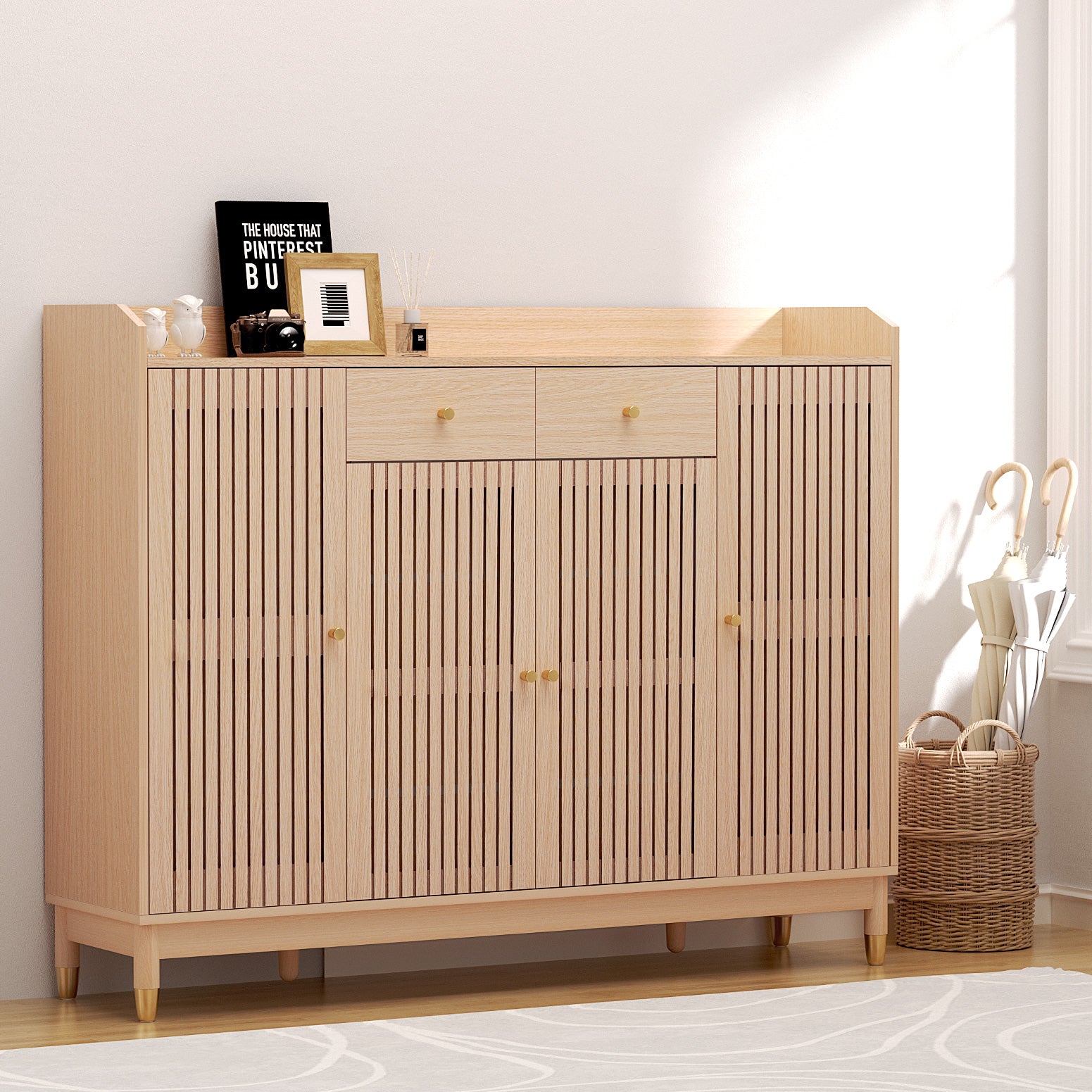 Eden Nest Shoe Rack Cabinet With Shelves 26 Pairs Pine
