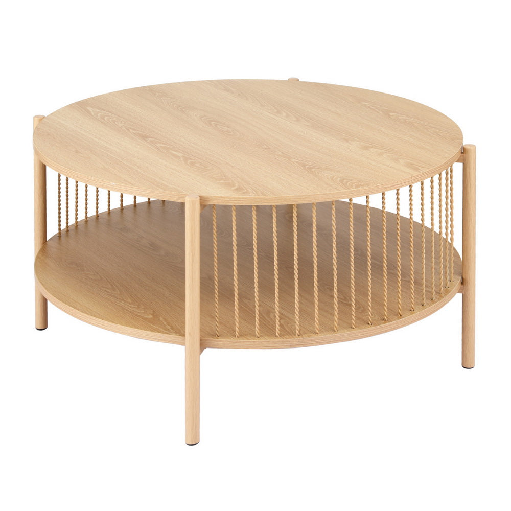 Eden Nest Round Wood Coffee Table 2 Tier With Metal Frame