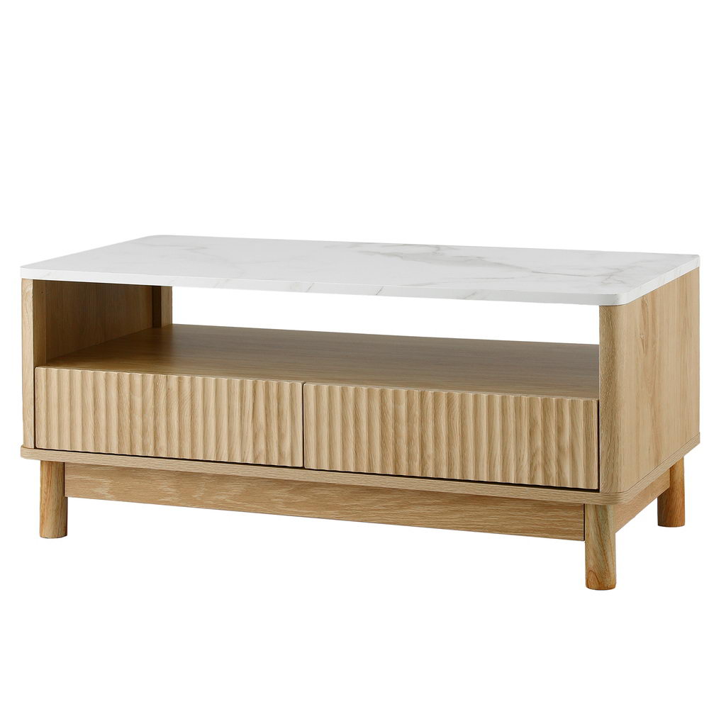 Eden Nest Coffee Table With Drawer Shelf Marble Effect Wood