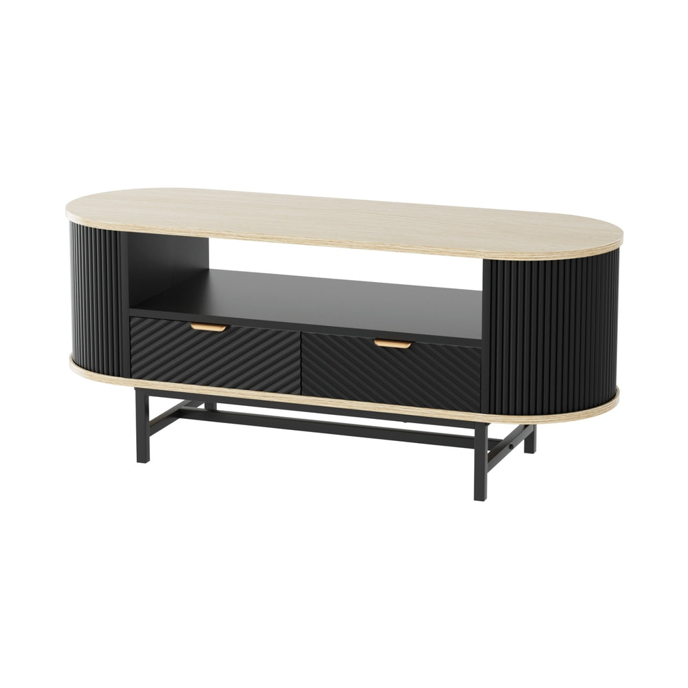 Eden Nest Coffee Table With Drawers Open Shelf Wood Black