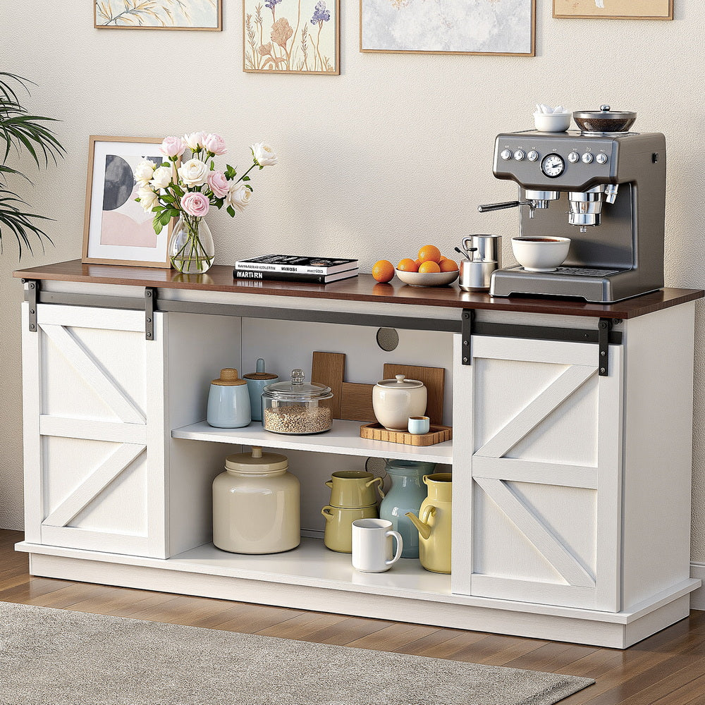 Eden Nest Buffet Sideboard With Sliding Doors White Cabinet