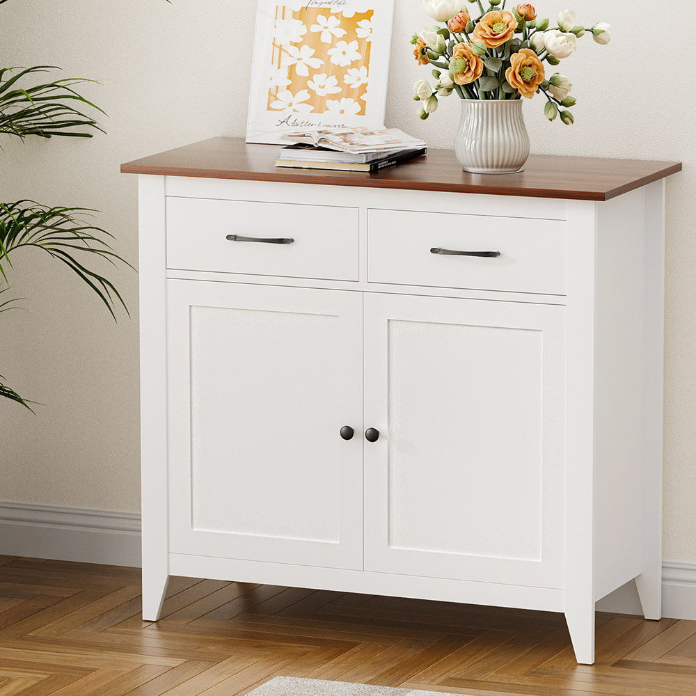 Eden Nest Buffet Sideboard With 2 Drawers Walnut Top White
