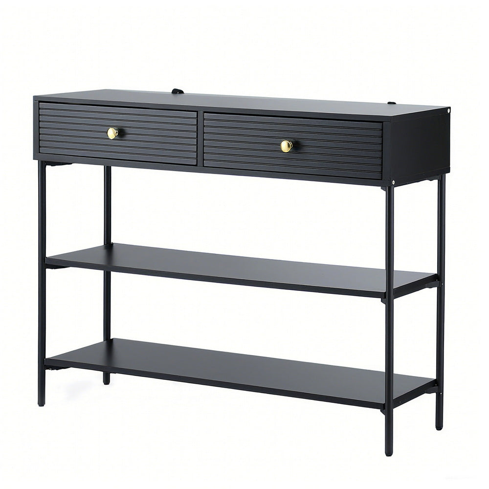 Eden Nest Console Table 3 Tier Black With Storage Drawers