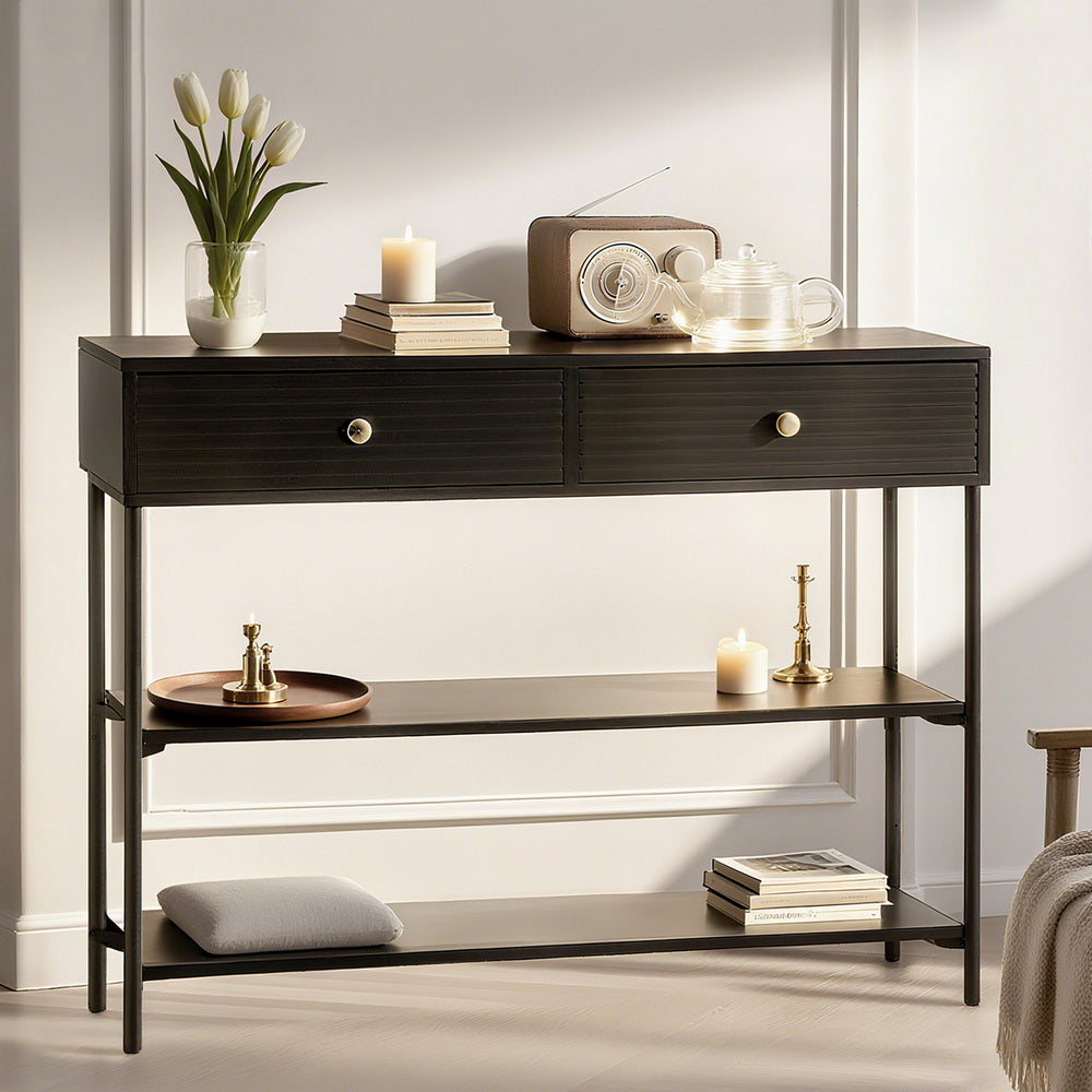 Eden Nest Console Table 3 Tier Black With Storage Drawers