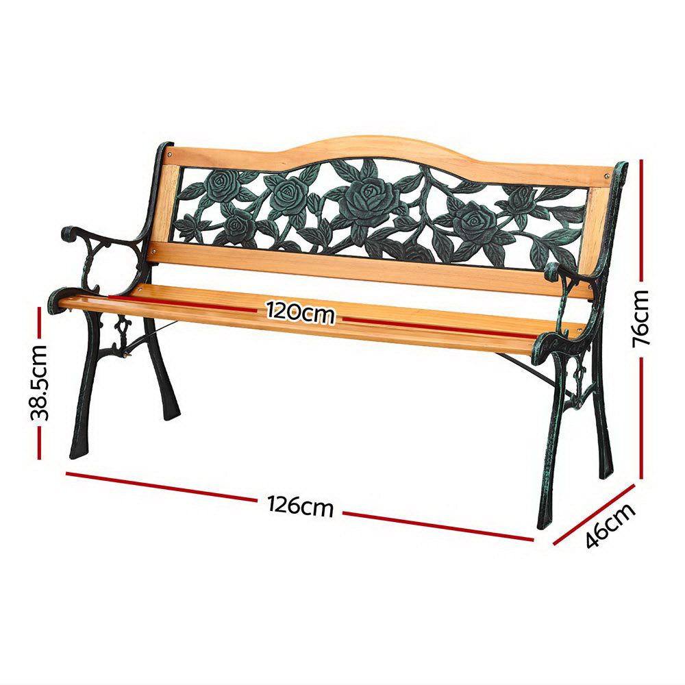 Eden Nest Outdoor Garden Bench 126cm Cast Iron 3 Seater