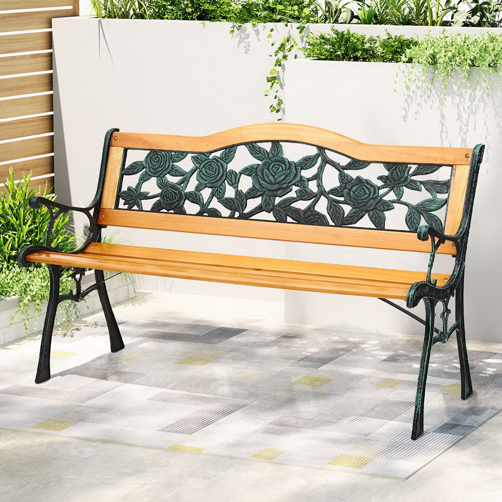 Eden Nest Outdoor Garden Bench 126cm Cast Iron 3 Seater