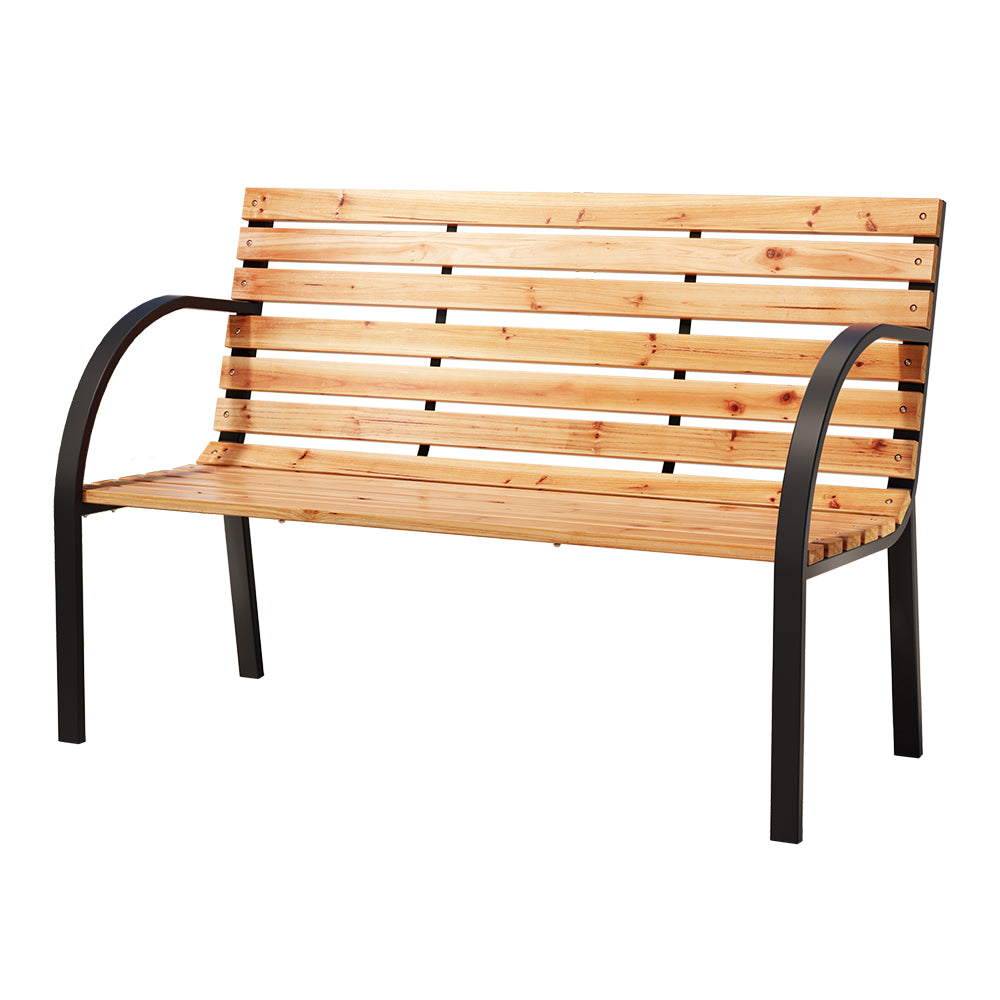 Eden Nest Garden Bench 120cm Wooden Steel 2 Seater Natural