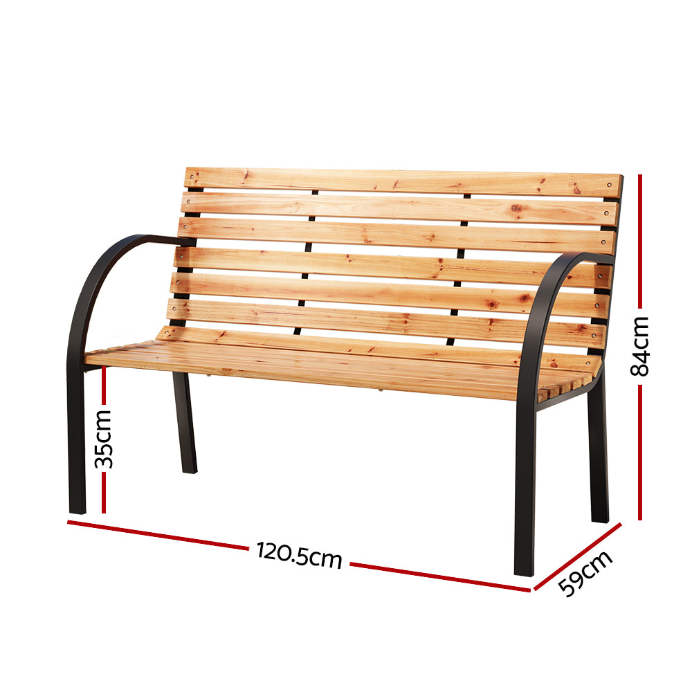 Eden Nest Garden Bench 120cm Wooden Steel 2 Seater Natural