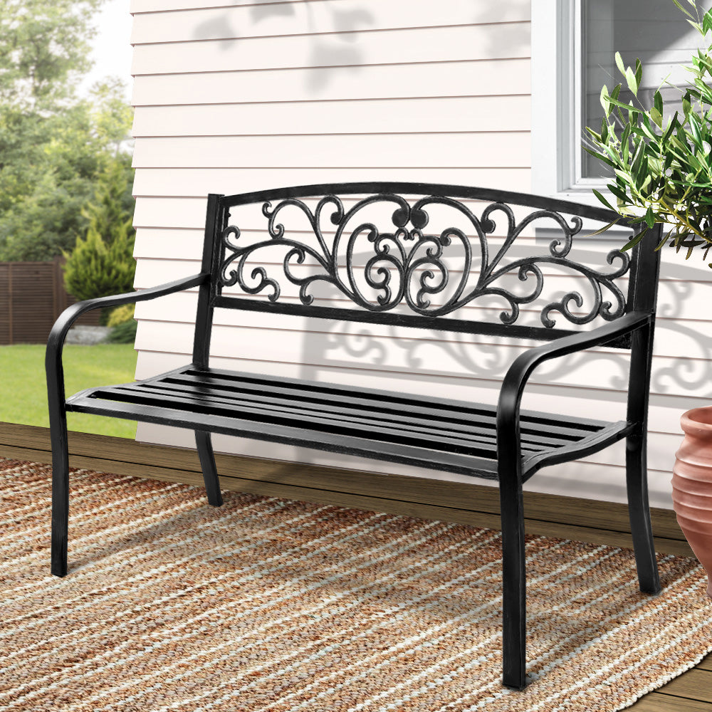 Eden Nest Outdoor Garden Bench Steel 3 Seater Black