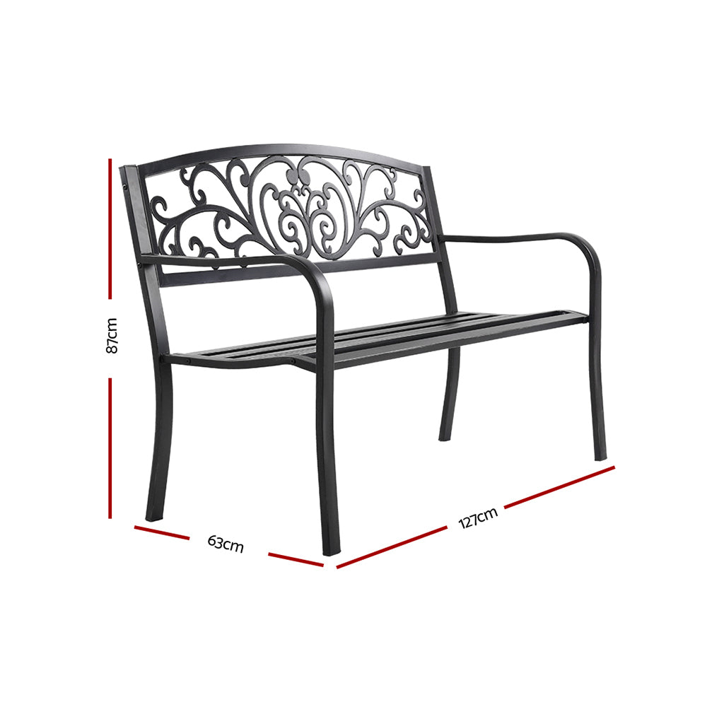 Eden Nest Outdoor Garden Bench Steel 3 Seater Black
